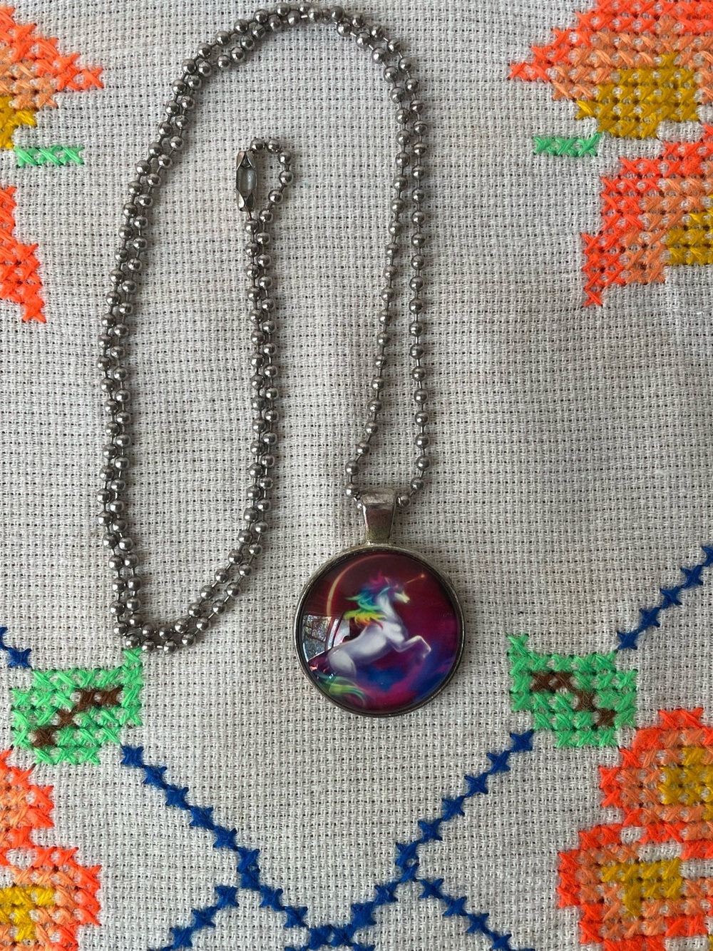 Rainbow Unicorn Necklace with Metal Ball Chain